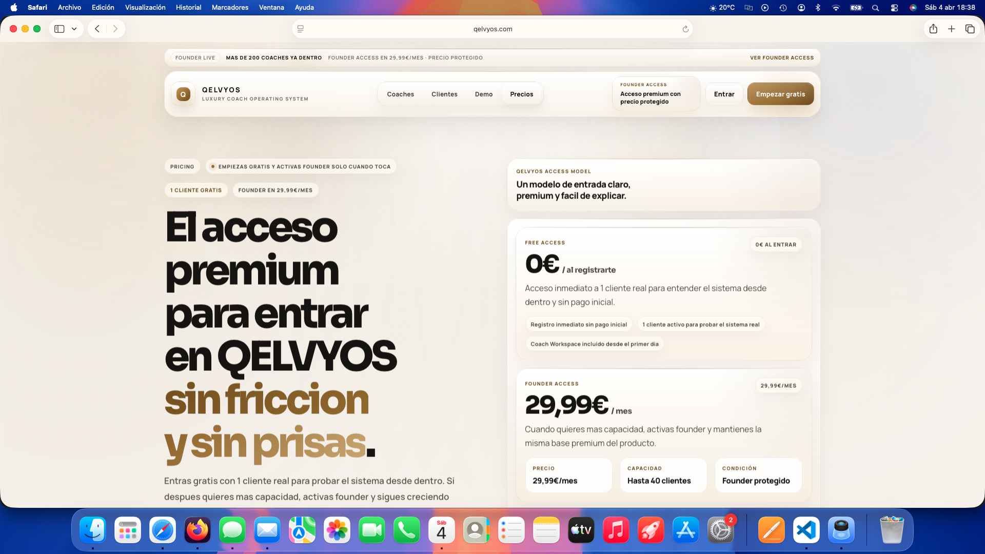 Pantalla de pricing de qelvyos.com
